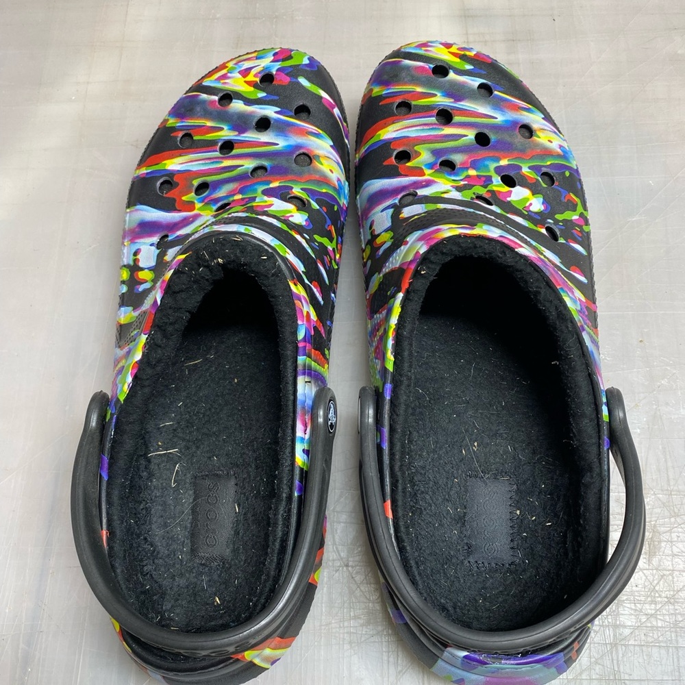 Rainbow fur lined crocs size 12